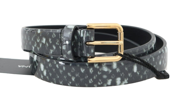 Black White Pattern Leather Gold Buckle Belt