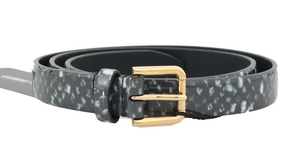 Black White Pattern Leather Gold Buckle Belt