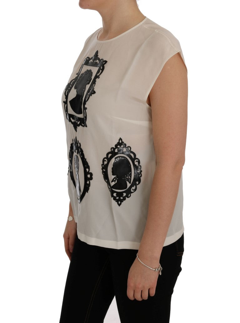 White Silk Black Frame Blouse