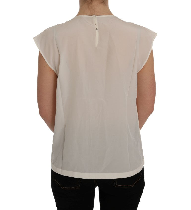 White Silk Black Frame Blouse