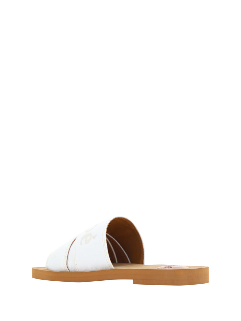 White Cotton Slides Woody Sandals