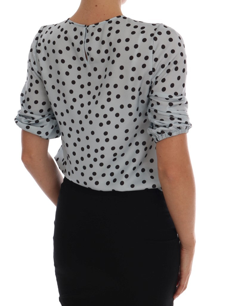 Blue Polka Dotted Silk Top Blouse