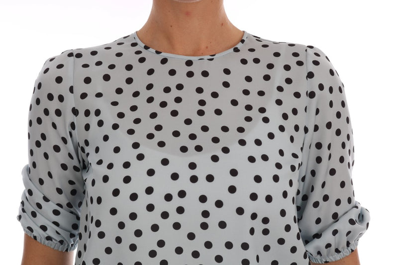 Blue Polka Dotted Silk Top Blouse