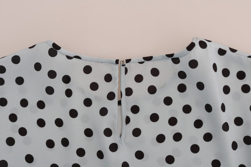 Blue Polka Dotted Silk Top Blouse