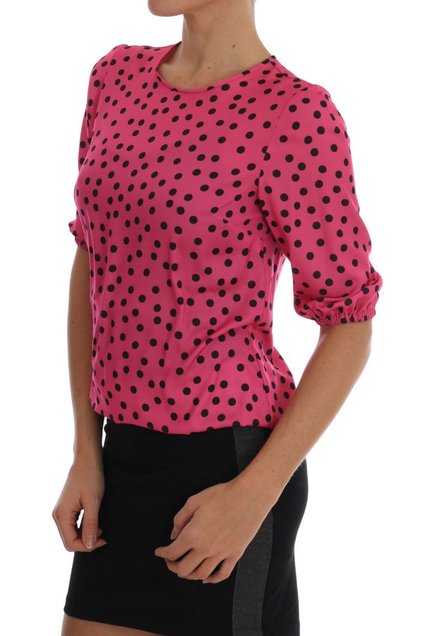 Pink Polka Dotted Silk Blouse