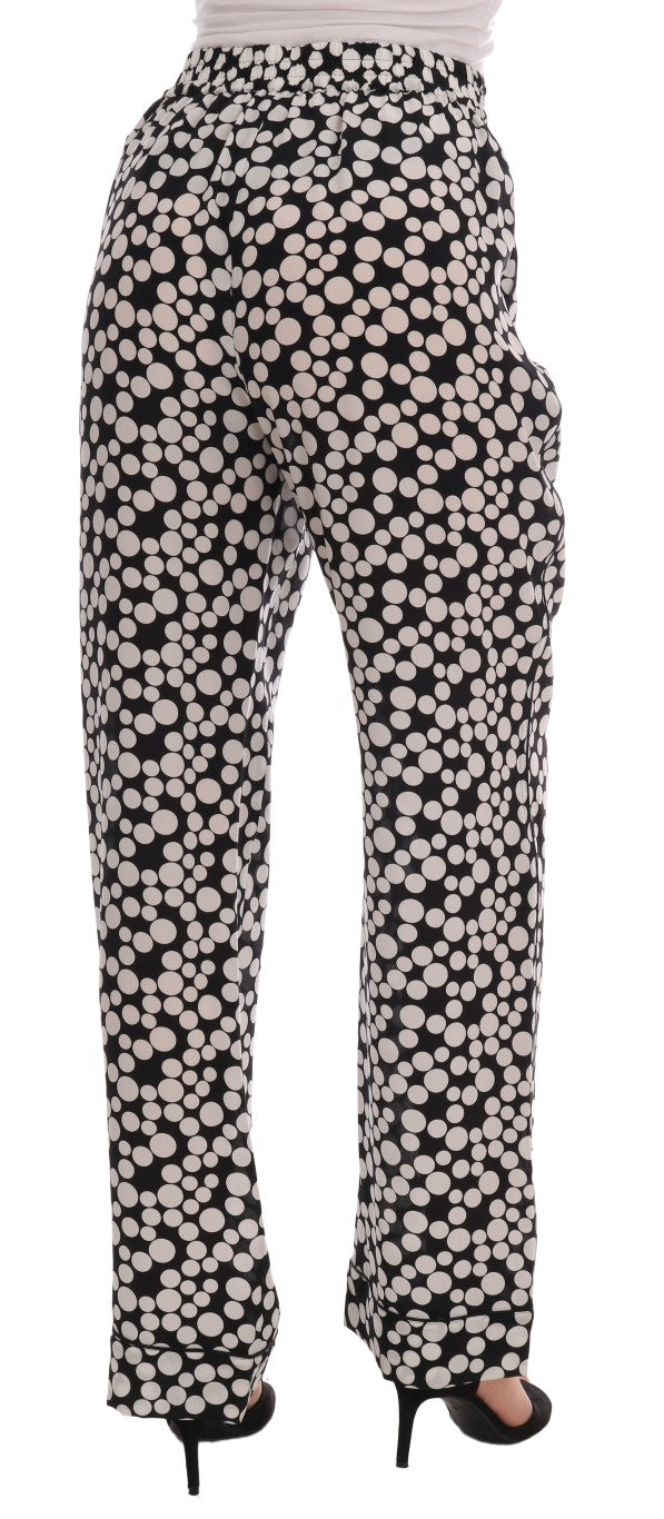 Black White Polka Dottes Silk Pants