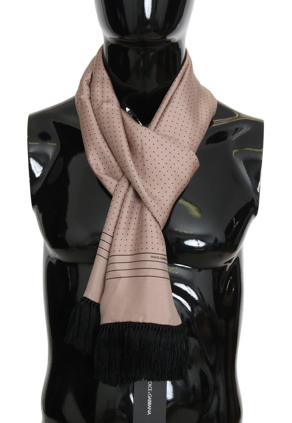 Pink Polka Dotted Silk Fringes Scarf