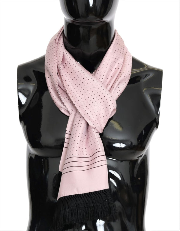 Pink Polka Dotted Silk Fringes Scarf