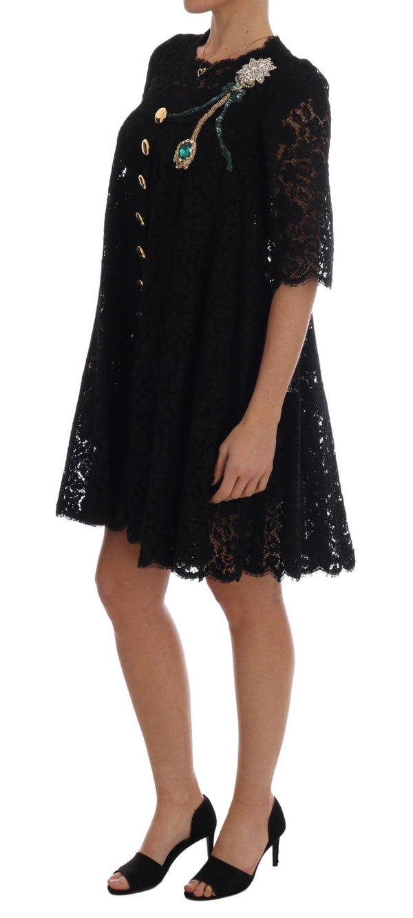 Black A-line Taormina Lace Crystal Dress