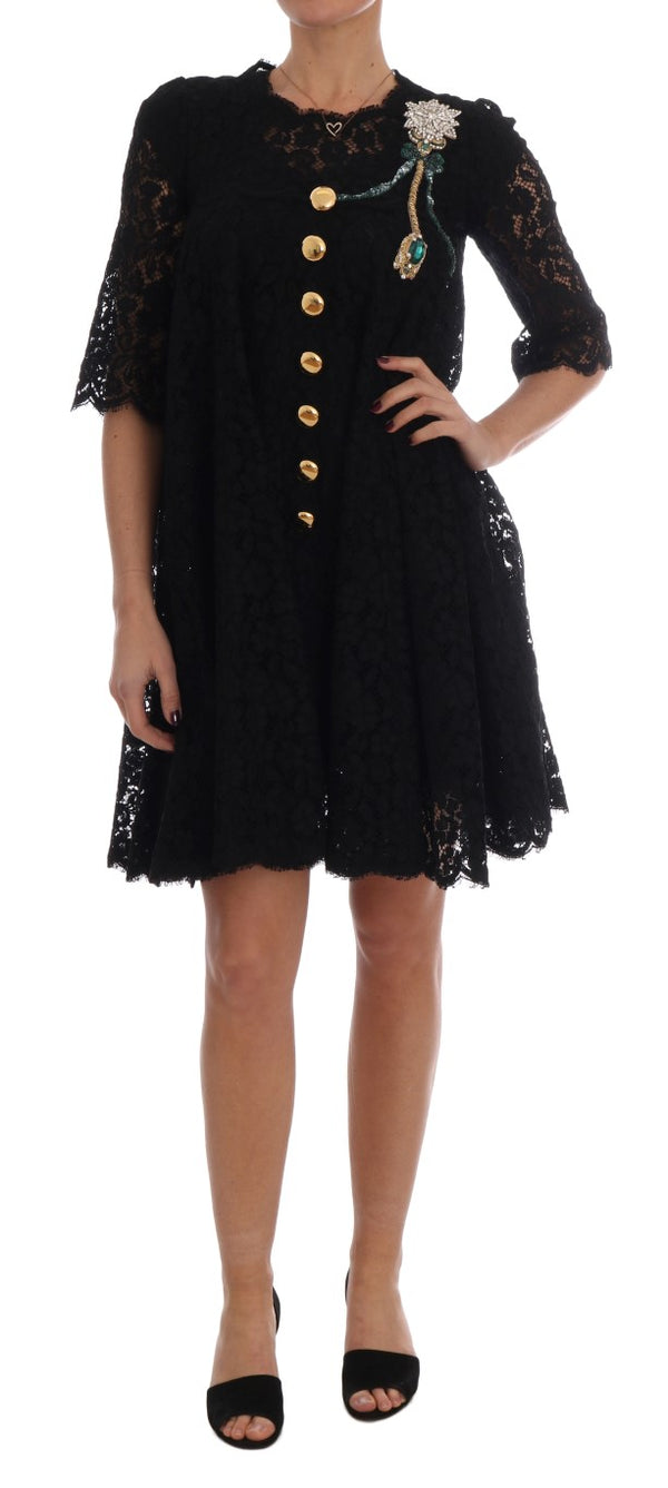 Black A-line Taormina Lace Crystal Dress