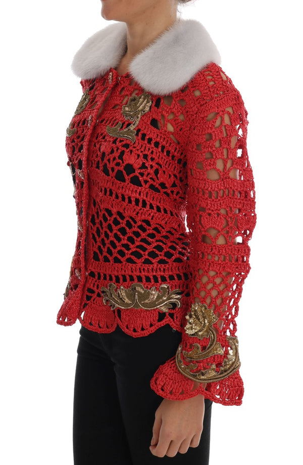 Red Fairy Tale Fur Crystal Cardigan Sweater