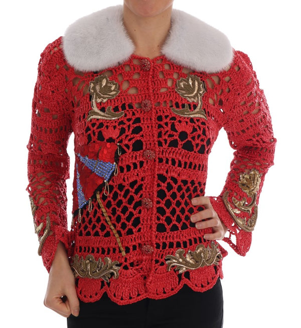 Red Fairy Tale Fur Crystal Cardigan Sweater