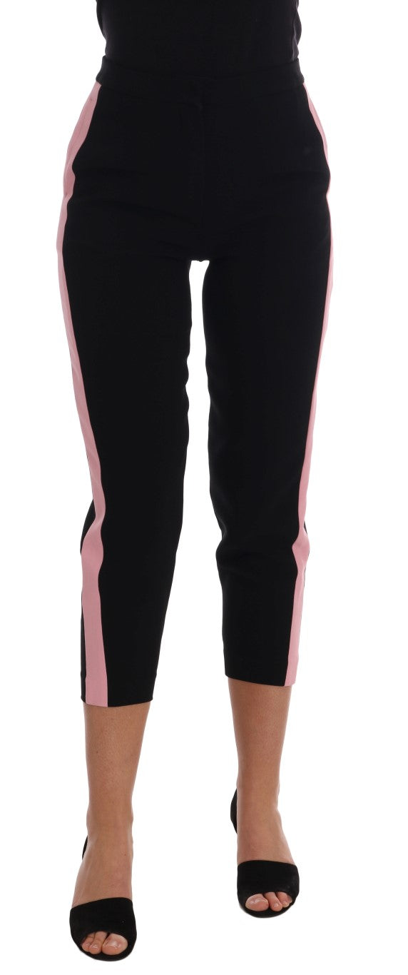 Black Stretch Pink Stripes Capri Pants