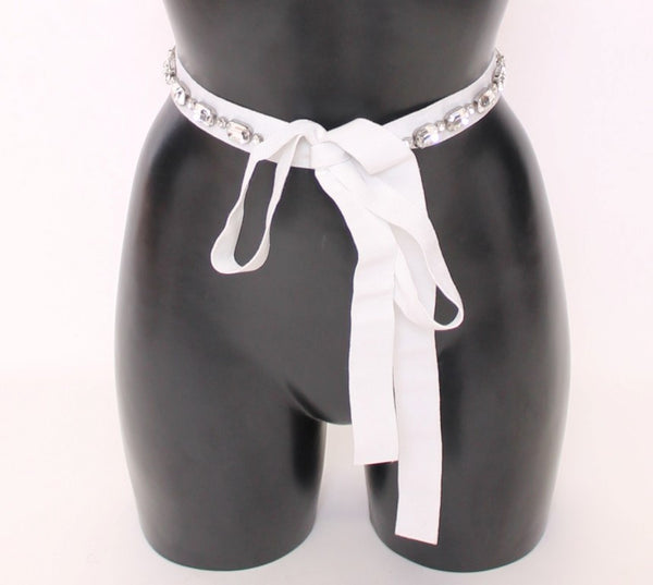 White Crystal Stones Waist Belt