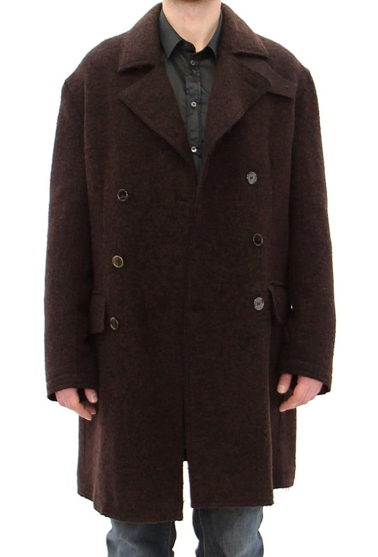 Brown Double Breasted Long Peacoat Jacket