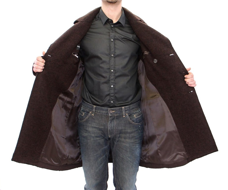 Brown Double Breasted Long Peacoat Jacket