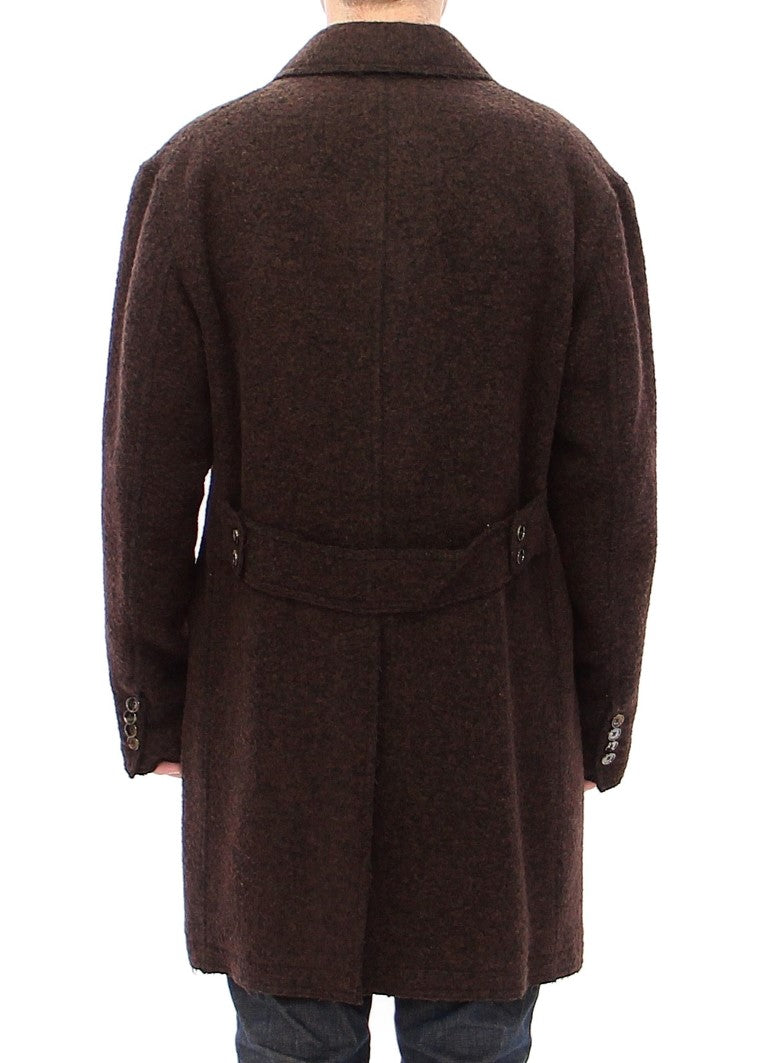 Brown Double Breasted Long Peacoat Jacket