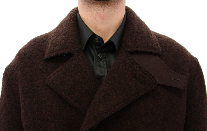 Brown Double Breasted Long Peacoat Jacket