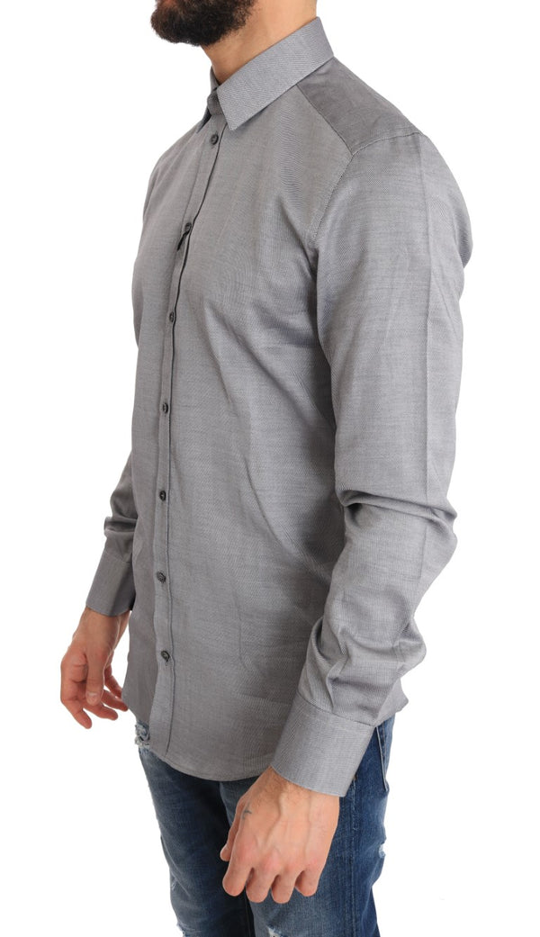 Gray Patterned Cotton GOLD Slim Shirt