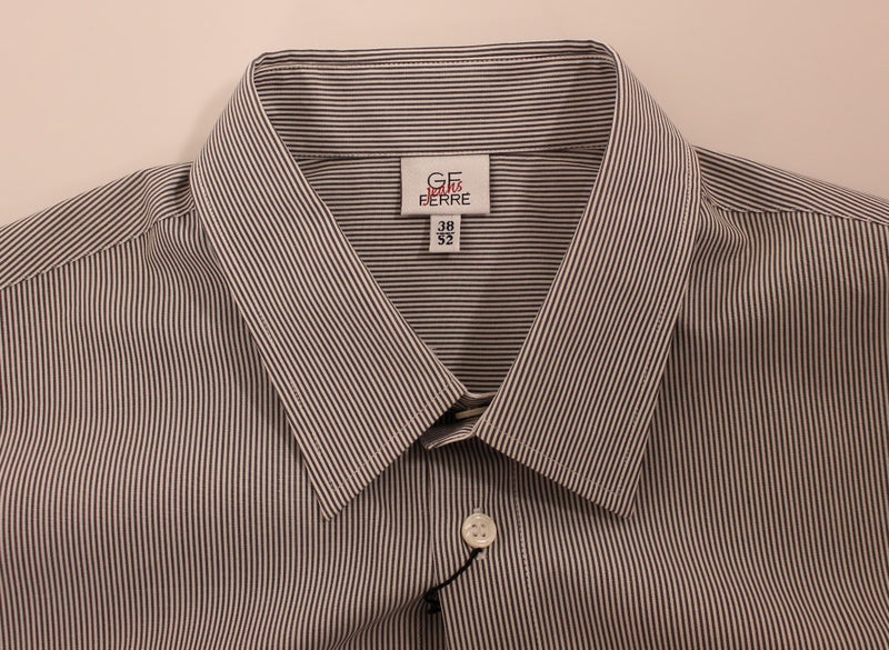 Gray Striped Cotton Casual Shirt