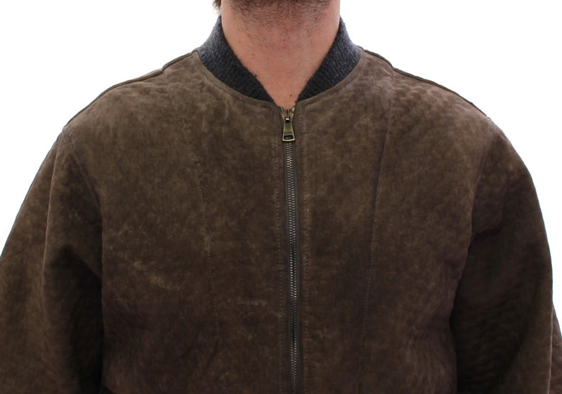 Brown Gray Leather Jacket Coat