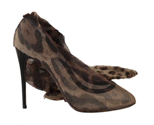 Brown Leopard Tulle Long Socks Pumps