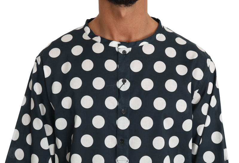 Blue Cotton Polka Dot Henley T-shirt