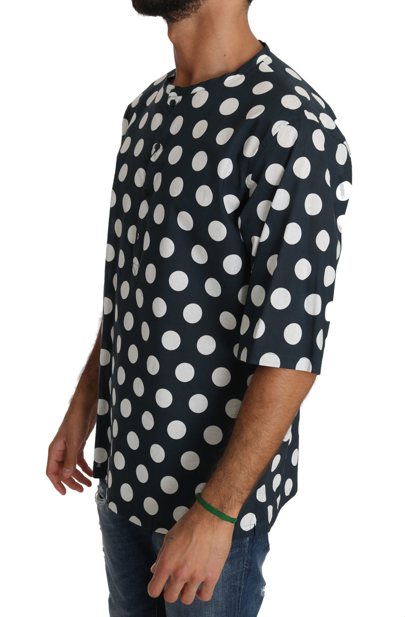 Blue Cotton Polka Dot Henley T-shirt