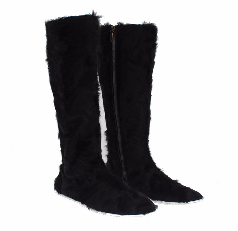 Black Xiangao Lamb Fur Leather Boots