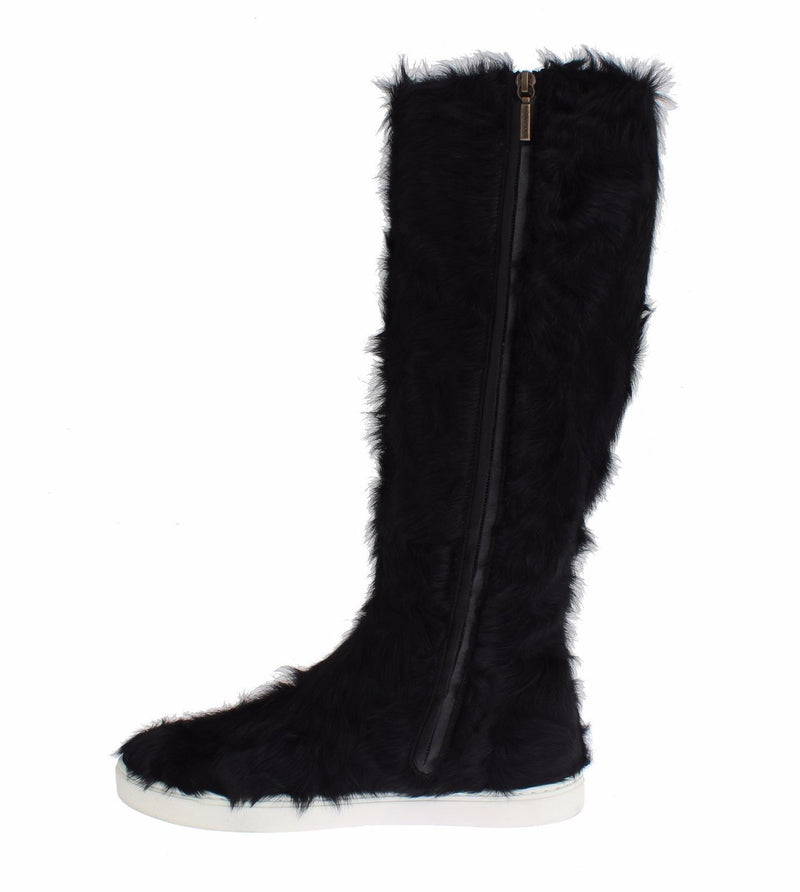 Black Xiangao Lamb Fur Leather Boots