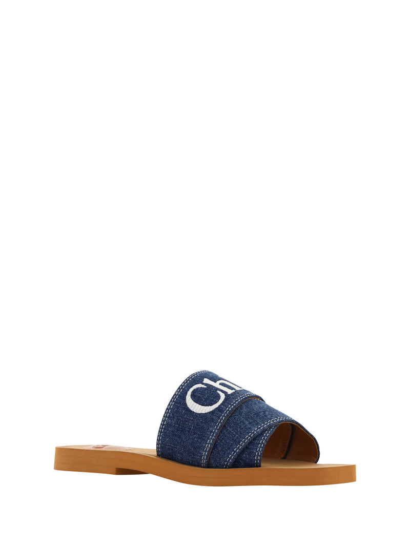 Denim Blue Cotton Slides Woody Sandals