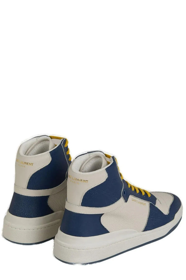 Blue Calf Leather Mid Top Sneakers