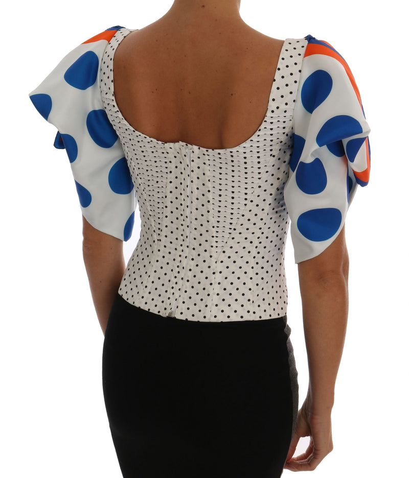 White Polka Silk Corset Bustier Top