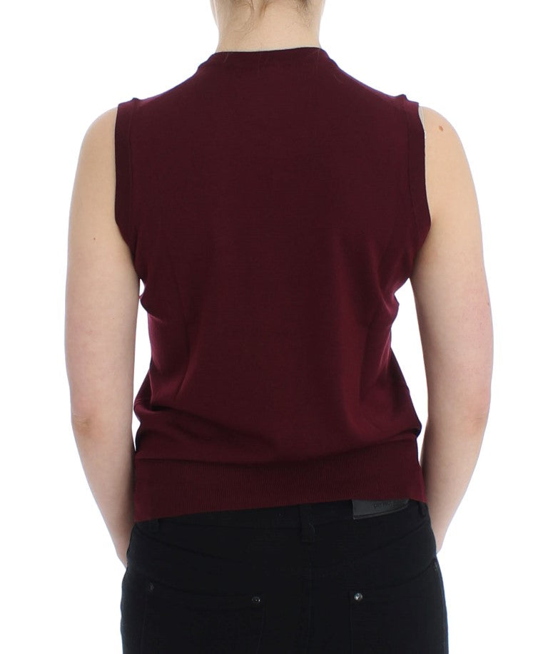 Red Sleeveless Crewneck Vest Pullover