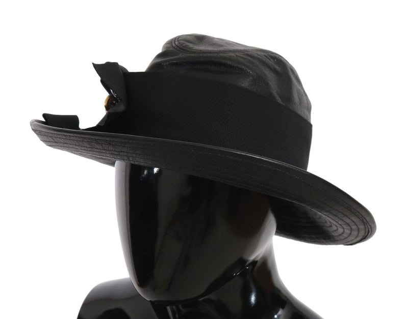 Black Leather Wide Brim DG Coin Crystal Hat