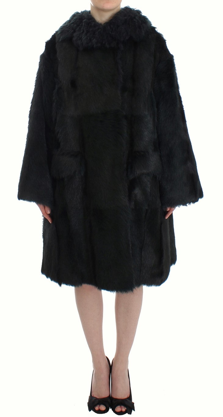 Black Goat Fur Shearling Long Jacket Coat