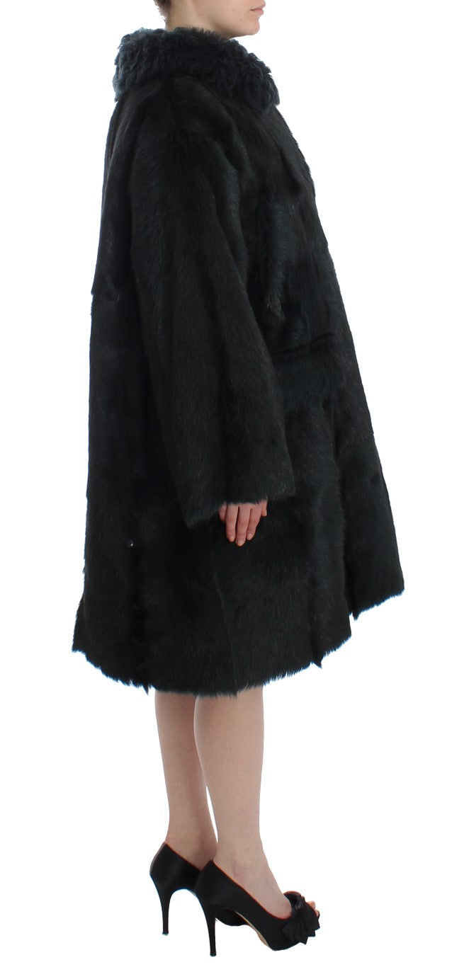 Black Goat Fur Shearling Long Jacket Coat