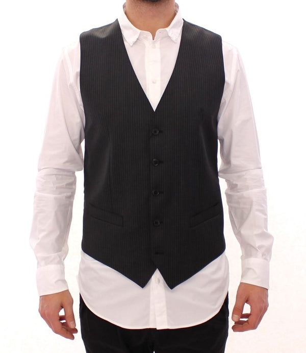 Gray Striped Wool Single Breasted Vest