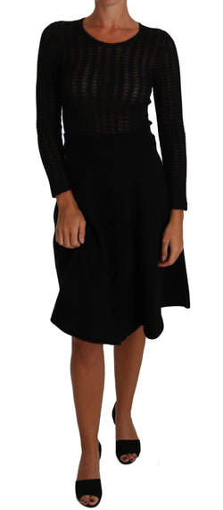 Black Knitted Wool Sheath Long Sleeves Dress