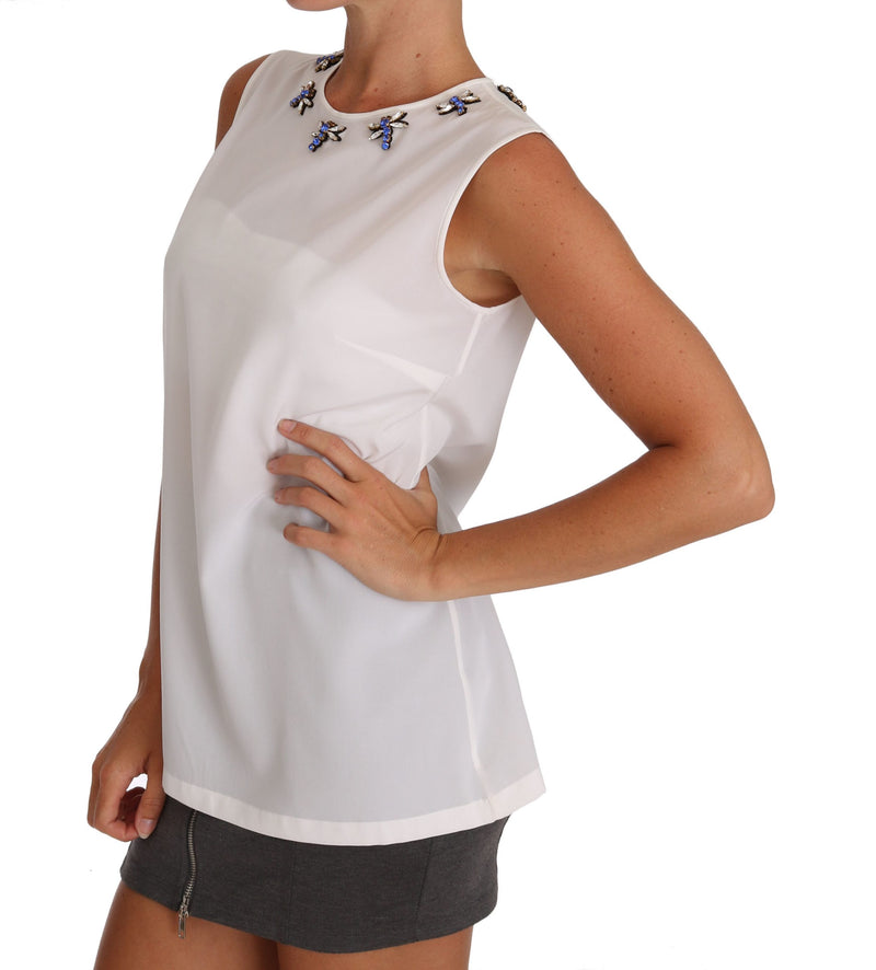 White Silk Crystal Embellished Fly T-shirt