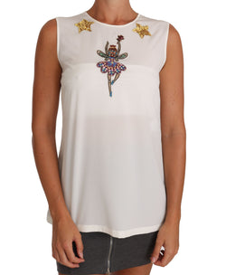 White Silk Embellished Crystal Sequin Fairy Top