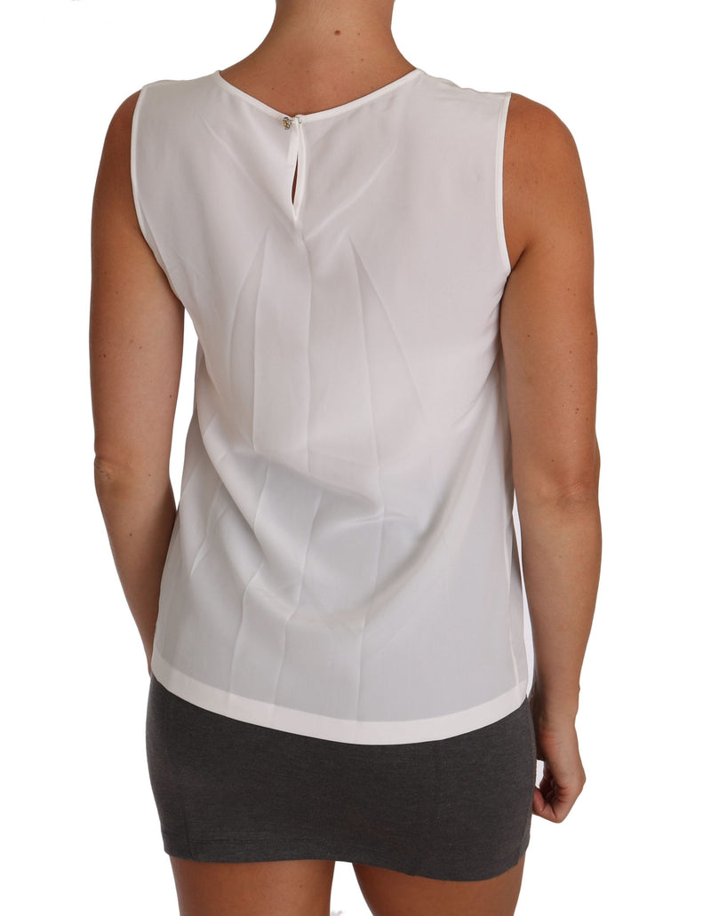 White Silk A-line Sleeveless Blouse T-Shirt Top