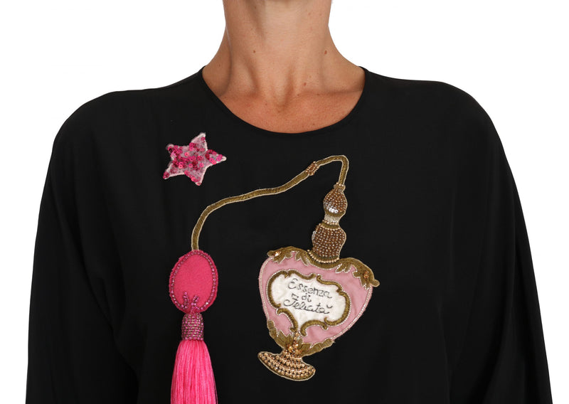 Black Silk Fairy Tale Top Crystal Blouse T-shirt