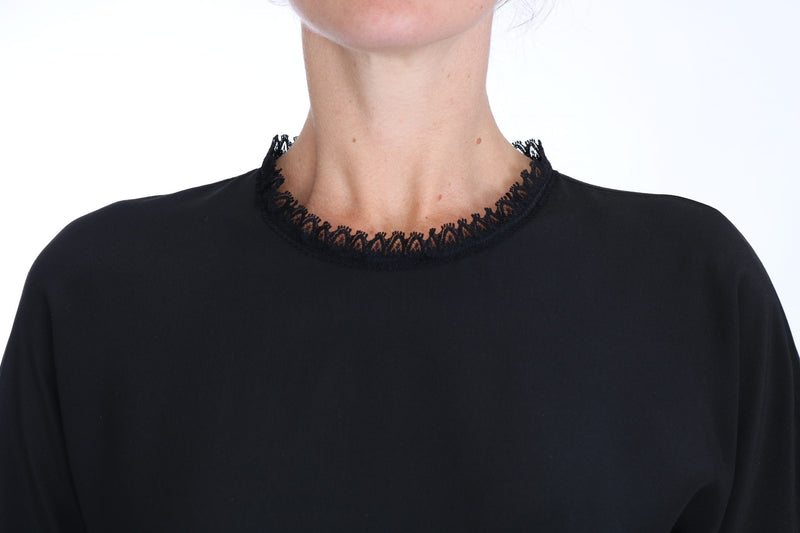 Black Silk Lace Top Blouse T-Shirt