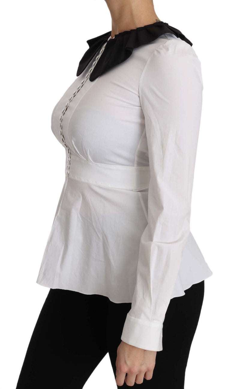 White Collar Cotton Longsleeve Blouse Top