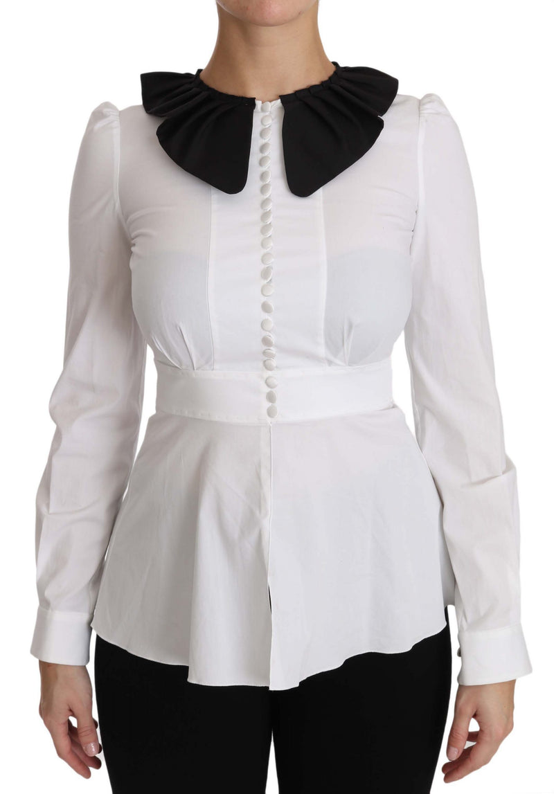 White Collar Cotton Longsleeve Blouse Top