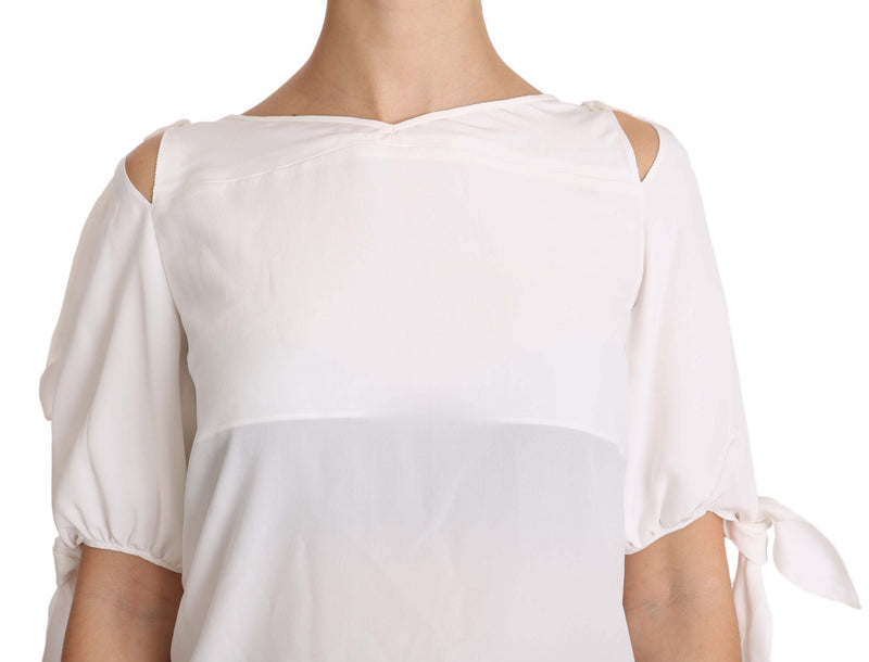 Solid White Silk Off Shoulder Blouse Top