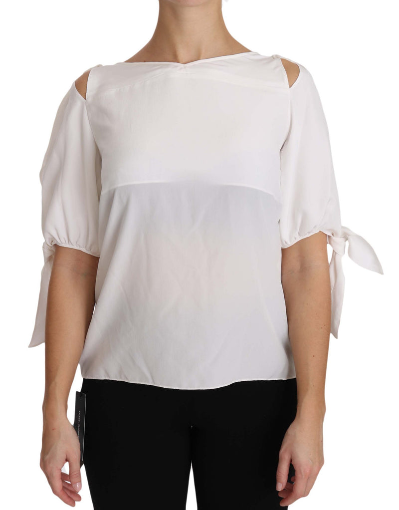 Solid White Silk Off Shoulder Blouse Top