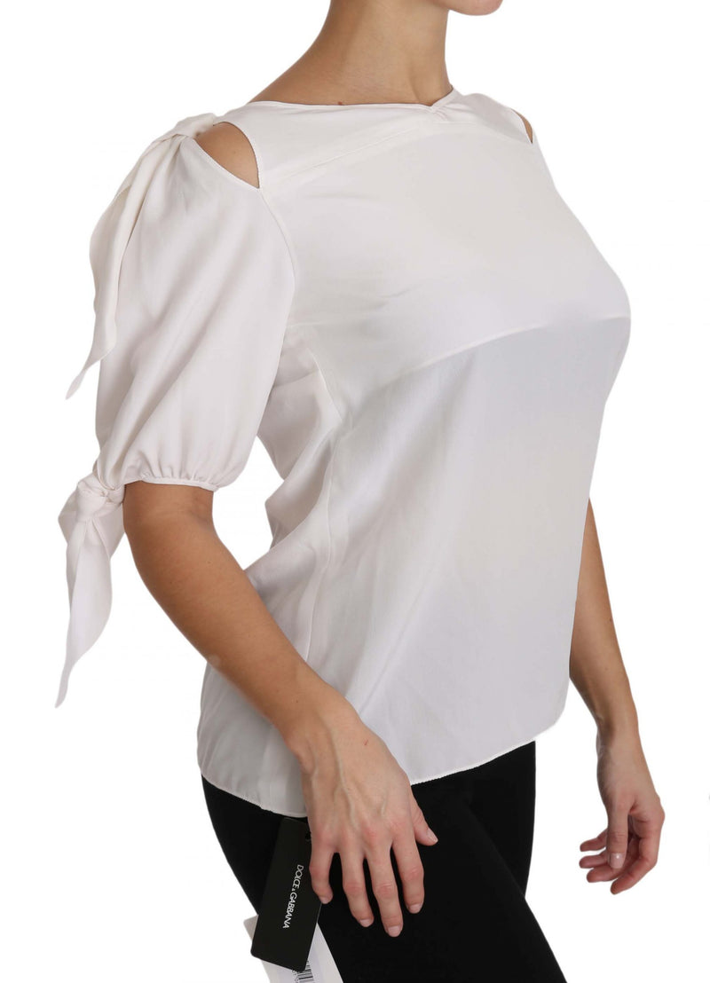 Solid White Silk Off Shoulder Blouse Top