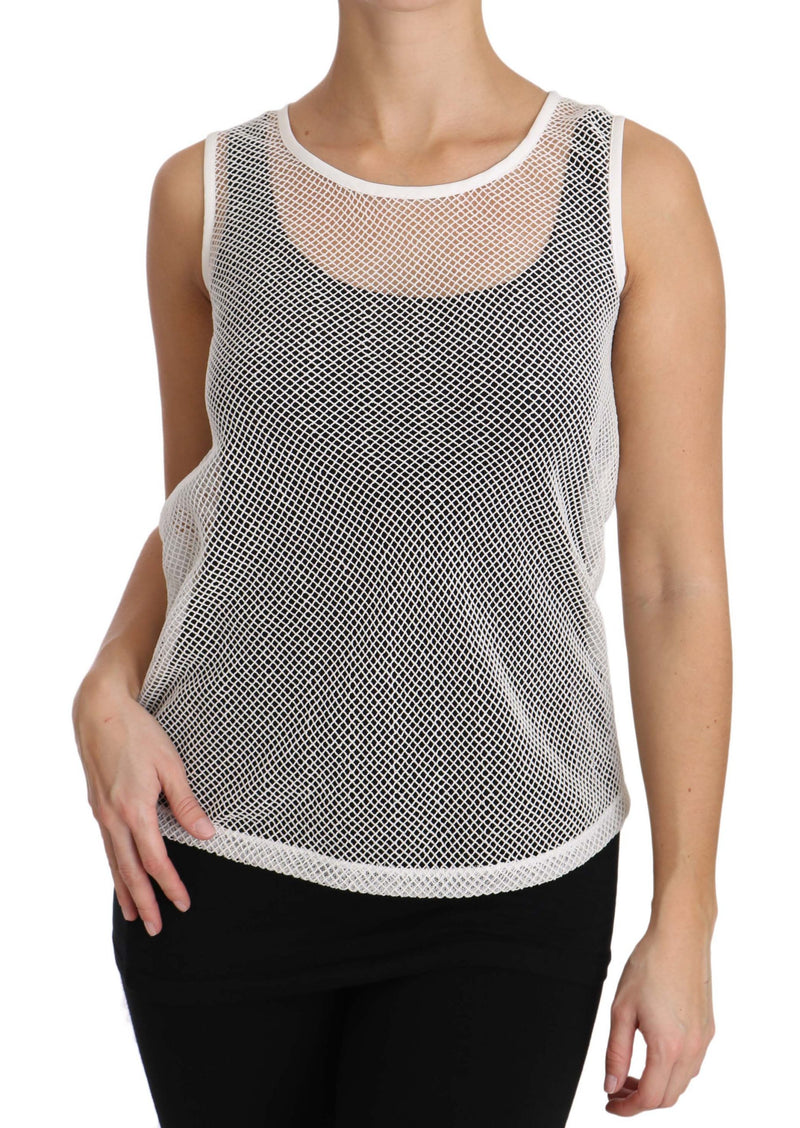 White Net  Transparent Sleeveless Tank Top